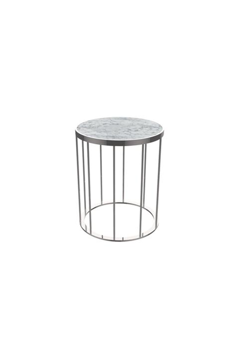 MAKSA Modesto Carrara White Parlak Paslanmaz Yan Sehpa