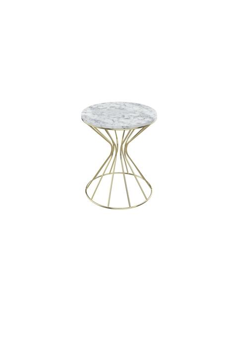 MAKSA Sorella Carrara White Parlak Pirinç Yan Sehpa