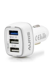 Auris Araç Şarj Cihazı Oto Çakmaklık Şarj Aleti 3 Port Usb Hızlı Şarj 5.4 A 30w Qc