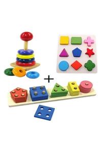 Wooden Toys Ahşap Oyuncak Geometrik Geçmeli Şekiller+kule+bul Tak