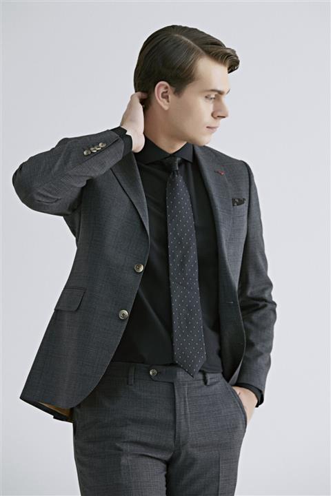 D'S Damat Slim Fit Antrasit Armürlü Takım Elbise