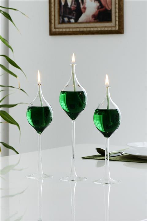 Flovart 3'lü Set Dekoratif Cam Kandil Şeffaf