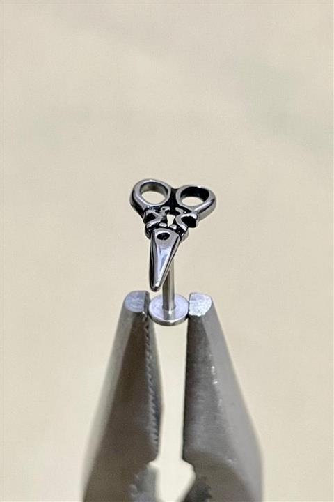 Jaida Moda Unisex Gri Cerrahi Çelik Makas Figürlü Dudak Tragus Helix Piercing