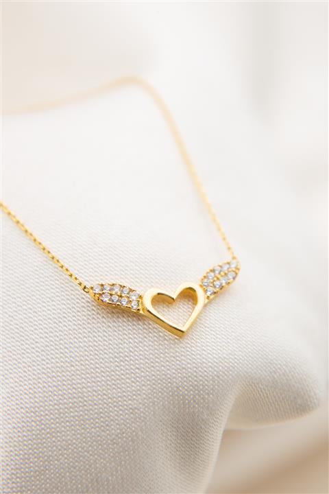 Elika Silver Kadın Kalp Detaylı Melek Kanadı Model 925 Ayar Gümüş Kolye