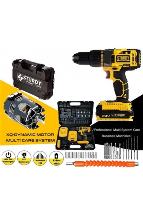 Sturdy Power Tools Metal Şanzıman 24 Volt 5,0 Ah Li-on Çift Akülü 24 Parça Uç Setli Şarjlı Matkap