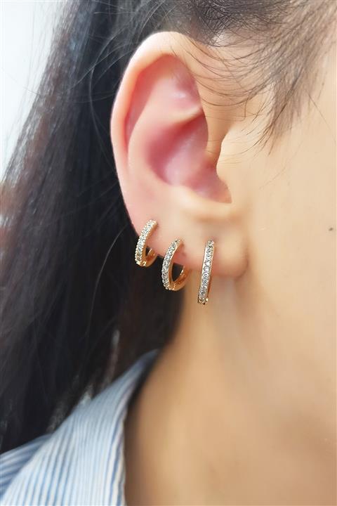 Çlk Accessories 3 Lü Zirkon Taşlı Küpe B300