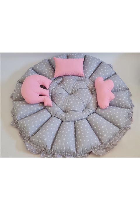 babynestdunyasi Pembe Küçük Yıldız Yuvarlak Uyku Ve Oyun Minderi