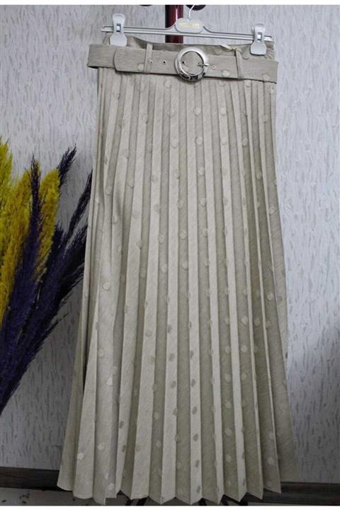 ÖnEr Giyim Pileli Kendinden Puantiyeli Maxi Bot Tesettür Kumaş Etek