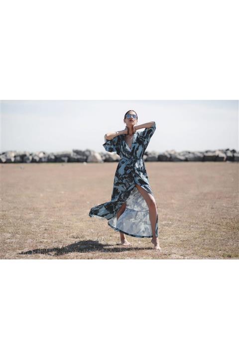 La Fontaine Kadın Siyah Desenli Kimono