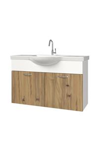 banos Ld2 Ayaksız 2 Kapaklı Lavabolu Ceviz Mdf 100 Cm Banyo Dolabı