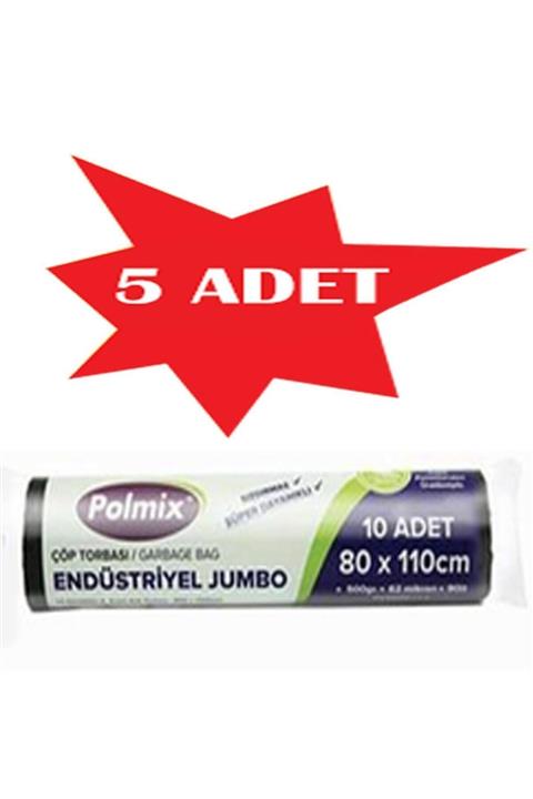 Polmix 5 Adet Çöp Torbası Endüstiriyel Jumbo Boy 500 gram 80 X 110 62 Mikron Siyah