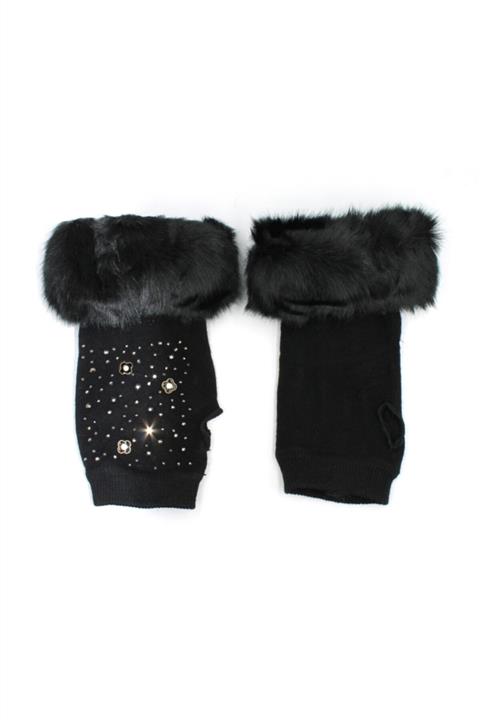 cappello Siyah Tüylü Taşlı Parmaksız Kadın Eldiven Mwg100778r003