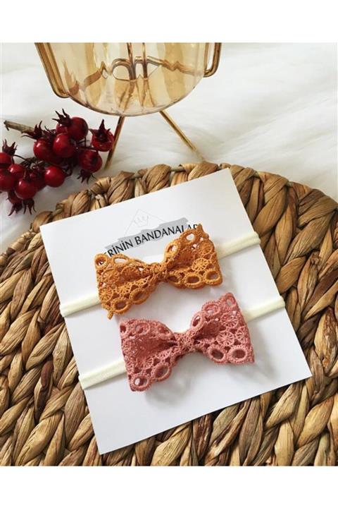 Derinkids Kız Bebek Güpür Fiyonk Bandana Seti 2'li