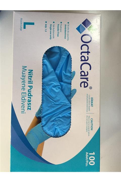 Octacare Nitril Pudrasız Mavi Eldiven Large Beden 100 Adet