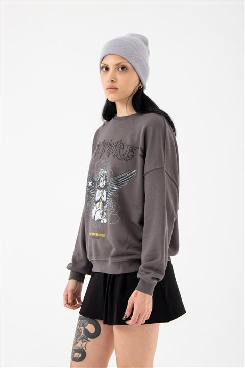 Machinist Oversize Future Şardonsuz Füme Kadın Sweatshirt