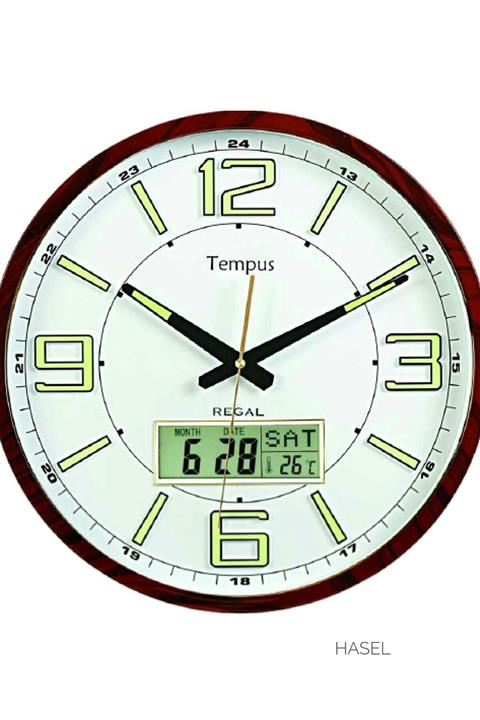 Regal Takvimli Dereceli Sessiz Duvar Saati