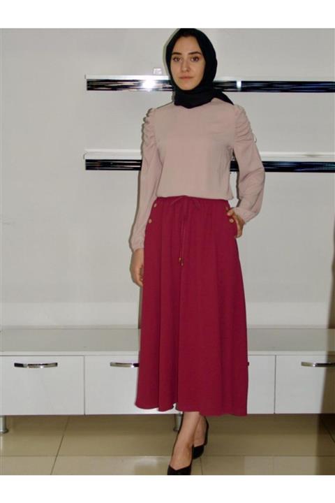 İNCİGİYİM Fuşya Renk Yazlık Etek