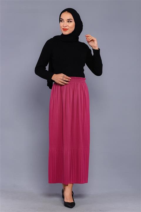 nurneva Ince Pliseli Uzun Etek Gül Kurusu