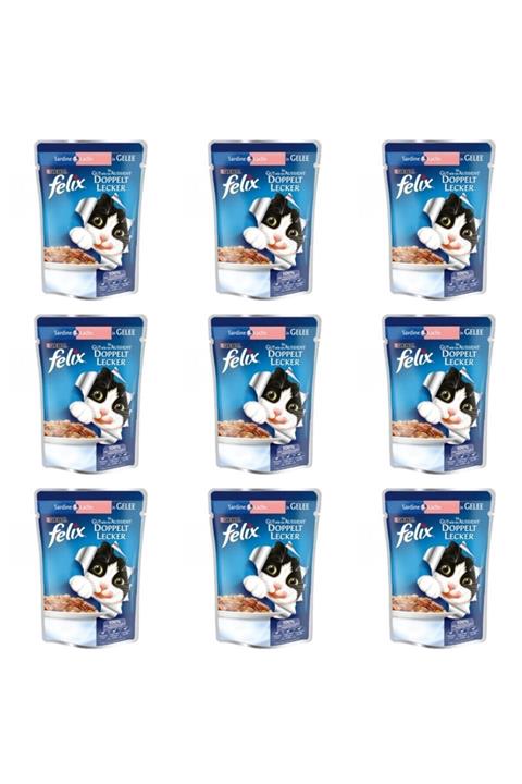 FELIX Pouch Somon Ve Sardalyalı Çifte Lezzet Yaş Kedi Maması 100 gr X 9 Adet