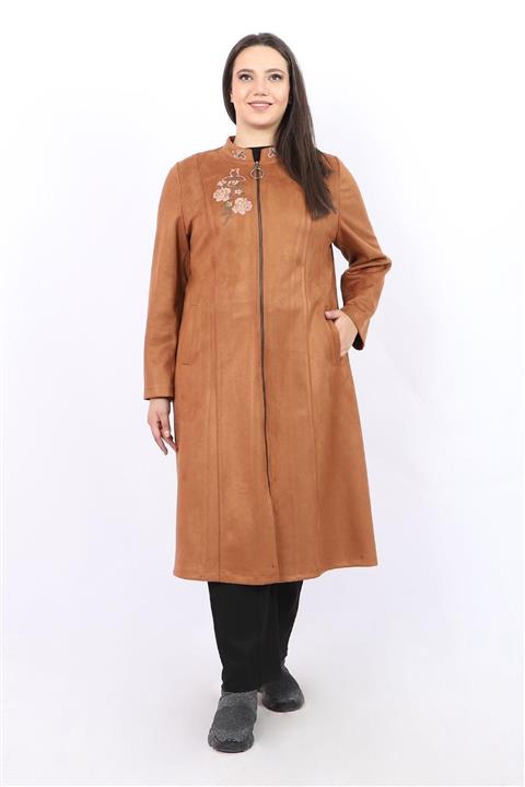 KadoModa Kadın Taba Nakışlı Ceket