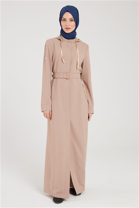 Zühre Düğme Kapamalı Kapüşonlu Pardesü 12545