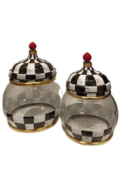 RAVİ Dekoratif Damalı 2 Li Top Cam Kavanoz Altın Varak