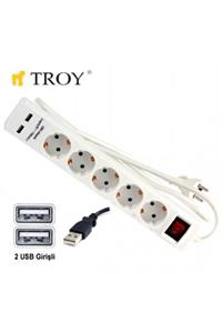 TROY 24025 USB Girişli Beşli Grup Priz ve Uzatma Kablosu