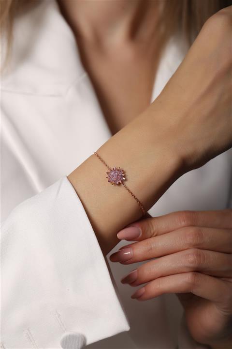 SUNSHINE Lila Lotus Zirkon  Bileklik 925 Ayar Gümüş