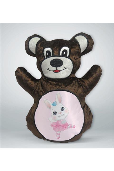 BK Gift Tavşan Tasarımlı Kahverengi Ayıcık Yastık-1