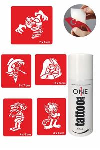 ONE SPRAY TATTOO Süper Kahramanlar Tattoo Geçici Dövme Seti Siyah Sprey Ve 5 Desen