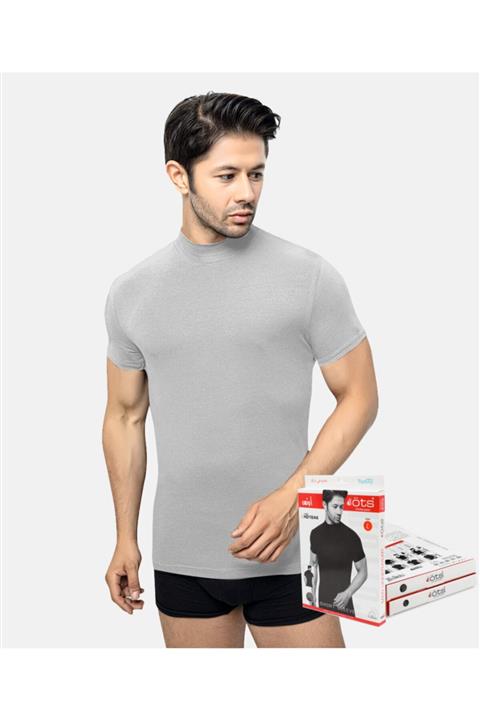 Öts Erkek Gri Balıkçı Yaka T-shirt Premium Paket Kutulu