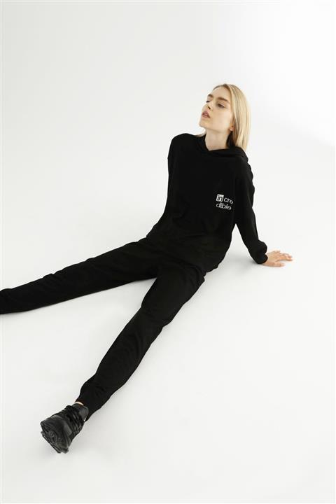 Siyah İnci Siyah Kapişonlu Alt-üst Triko Takım