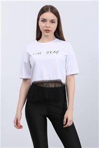 Masorte Kadın Beyaz I'm Okay Baskılı T-shirt