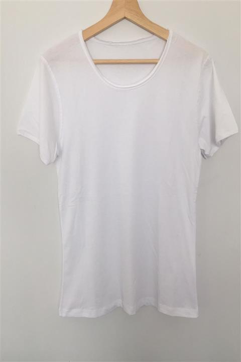 Knidos Butik Unisex Beyaz Kesik Yaka Düz T-shirt