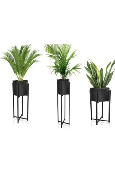 CAŞ DEKORASYON Siyah Metal Dekoratif Ayaklı Saksı