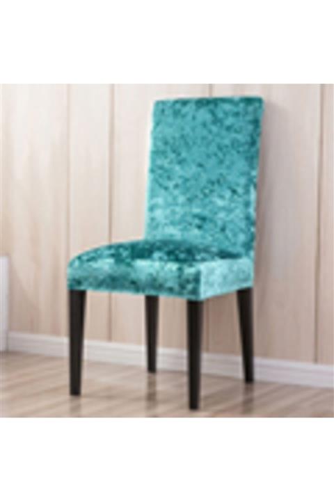 abeltrade Sandalye Kılıfı Yerli Kadife Kumaş Türkuaz Renk 6li