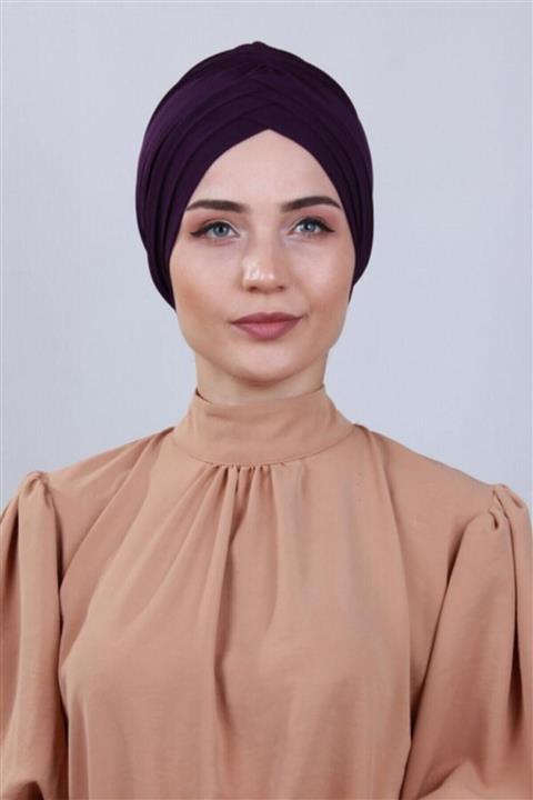 Gültopu Eşarp & Şal Kadn 3 Bantlı Mor Renk Sosyete Bonesi