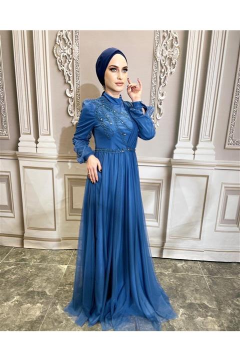 Gülşah Moda Tesettür & Hazır Türban Buse Model Abiye Indigo