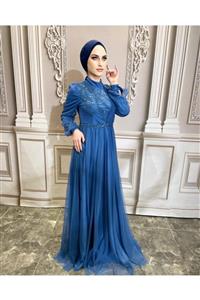 Gülşah Moda Tesettür & Hazır Türban Buse Model Abiye Indigo