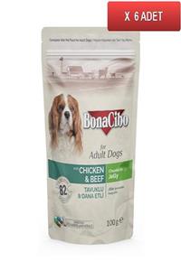 BonaCibo Pouch Tavuklu Dana Etli Köpek Konservesi 100 gr (6 ADET)