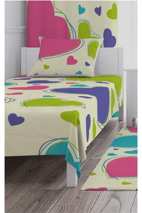 CİCİ TASARIM ÜRÜNLERİ Renkli Kalpler Yatak Örtüsü