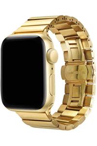 Apple Watch 1 2 3 4 5 6 Se 40 Mm Metal Kaplamalı Kordon Kayış Gold + Popsocket