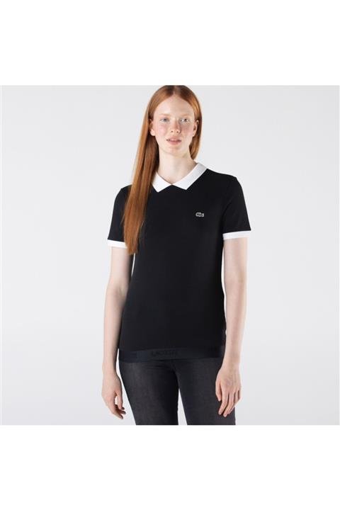 Lacoste Kadın Siyah Slim Fit Kısa Kollu Polo Yaka T-Shirt