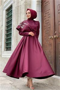 LOVELY FASHION Bordo Omuz Kısmı Pul İşleme Kuşaklı Abiye