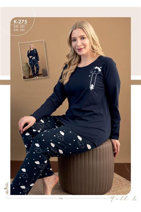 La Vinetta Büyük Beden Bulut Desen Pijama Takımı