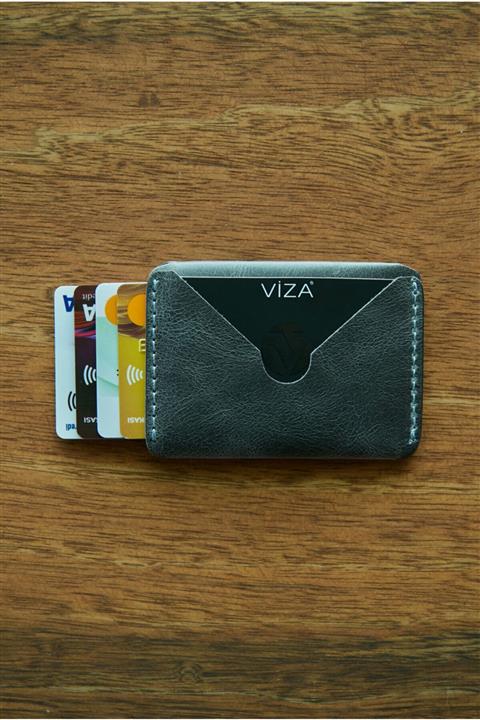 VİZA LEATHER Unisex  Deri Gri Kartlık