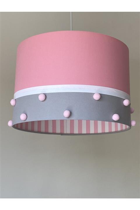 atölye ay ışığı Pembe Ponponlu Bebek Odası Avize Içi Pembe Çizgili
