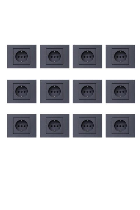 OVİVO Grano Füme Topraklı Priz 12 Adet Çerçeve Dahil