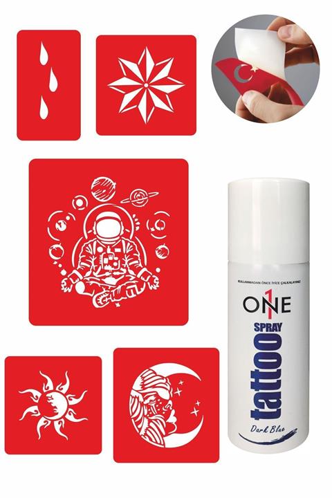 ONE SPRAY TATTOO Uzay Yıldız Dövmesi Dark Tattoo Sprey Ve 5 Adet Geçici Dövme Deseni Seti