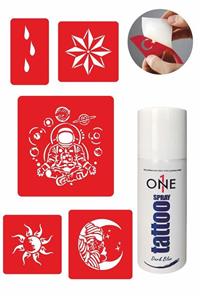 ONE SPRAY TATTOO Uzay Yıldız Dövmesi Dark Tattoo Sprey Ve 5 Adet Geçici Dövme Deseni Seti